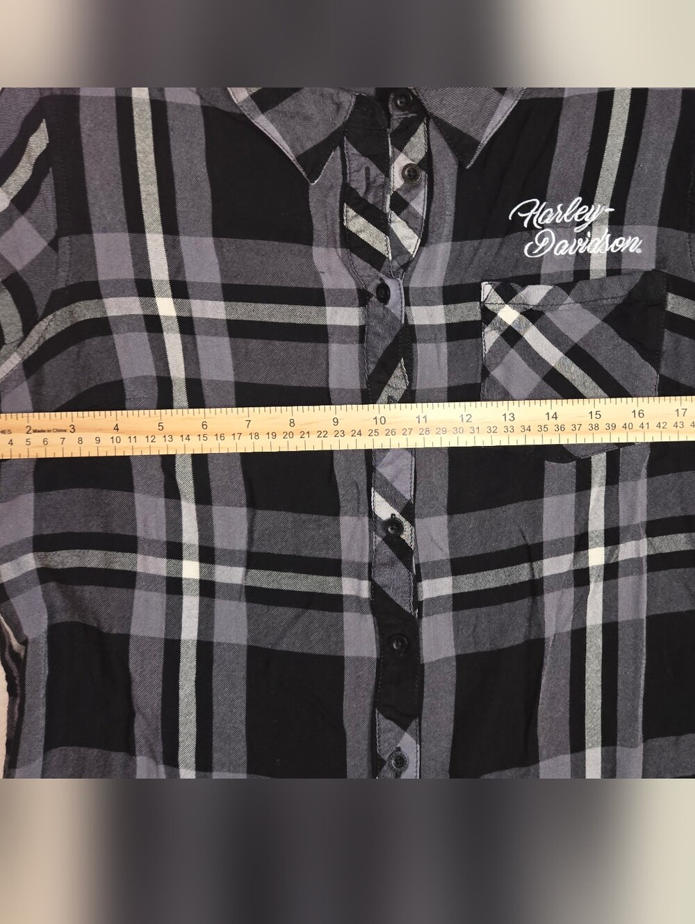 Harley-Davidson Womens XL Black & Gray Plaid Button-Up Shirt - Picture 5 of 6